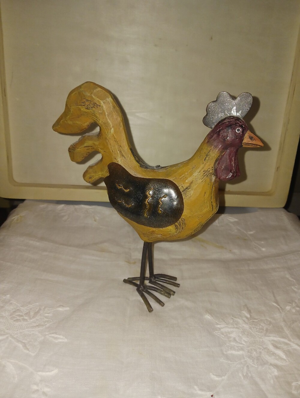 Handcrafted Resin And  Metal Rooster Figurine - Decorative Home Art